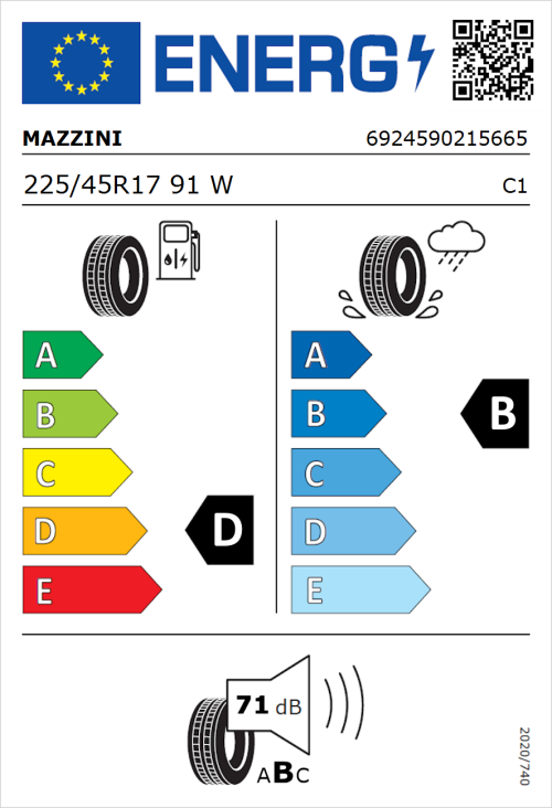 Tyre Label for Mazzini Supersport Chaser 225/45R17 91W